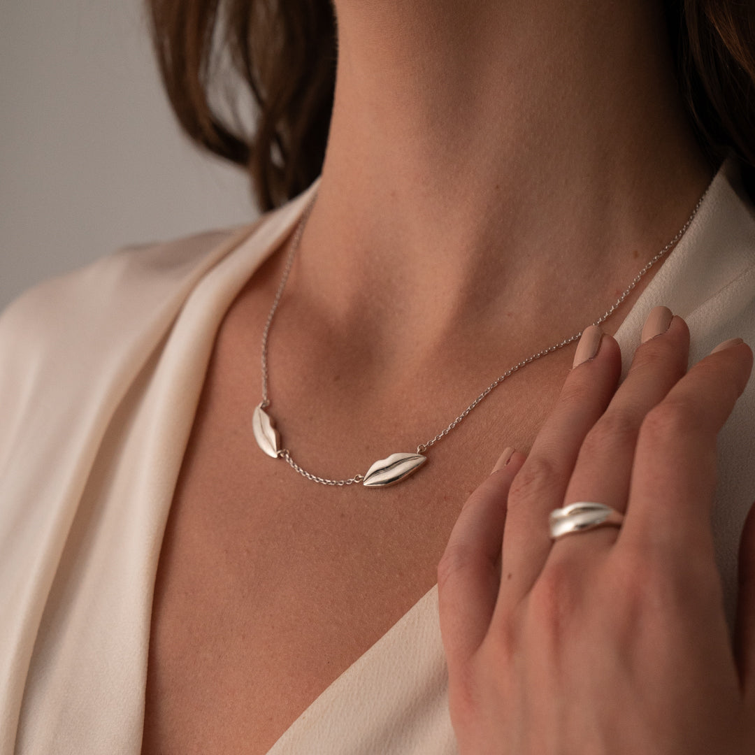 Silver Double Classic Kiss Necklace