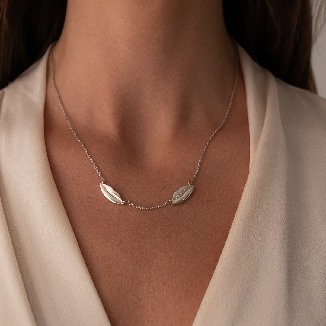 Silver Double Classic Kiss Necklace
