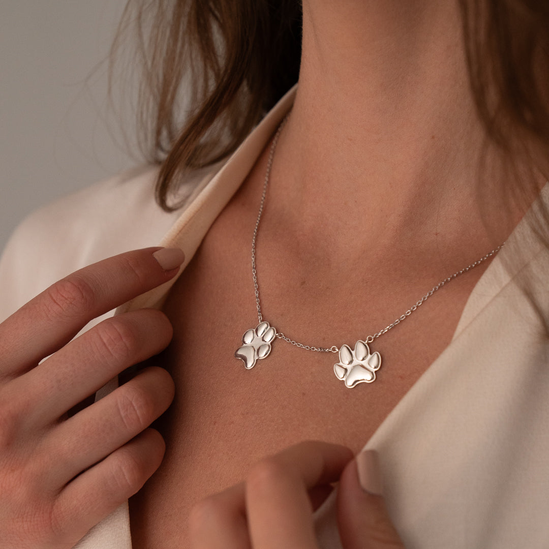 Silver Double Classic Paw Necklace
