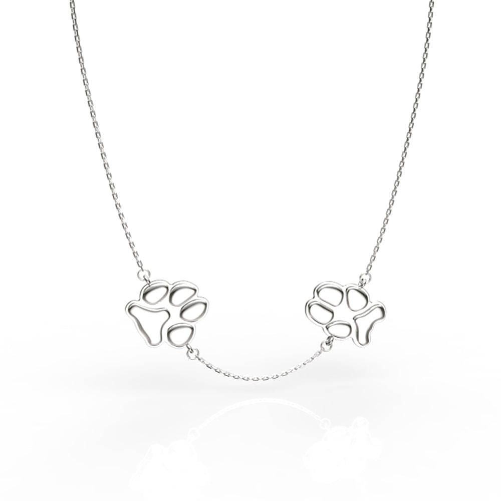Double Silver Paw Necklace