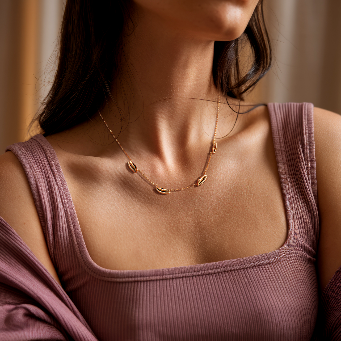 Gold Four Petite Kiss Necklace