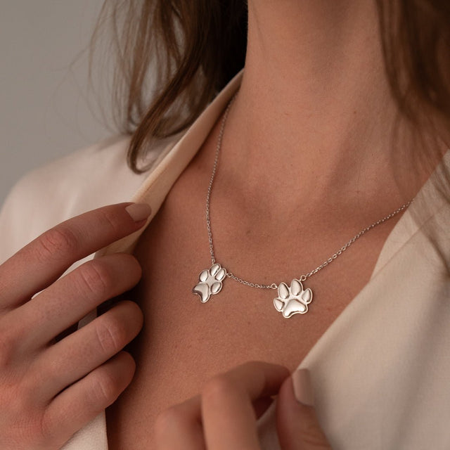 Silver Double Classic Paw Necklace | Custom Beautiful Meaningful Jewelry - ilMio Jewelry