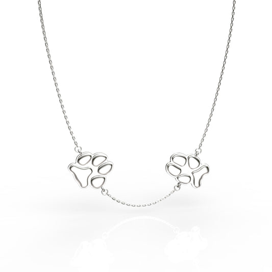 Double Silver Paw Necklace