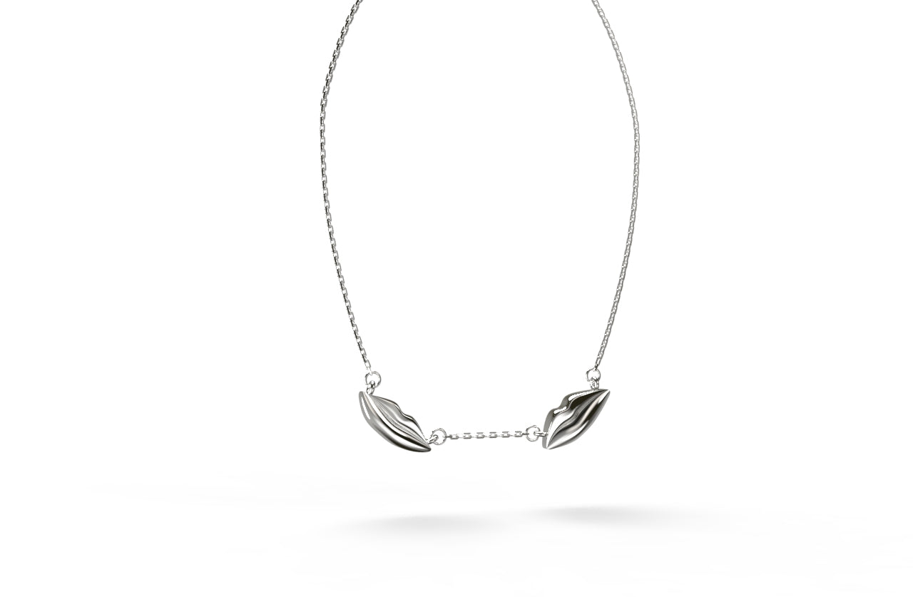 Small Silver Classic Double Kiss Necklace