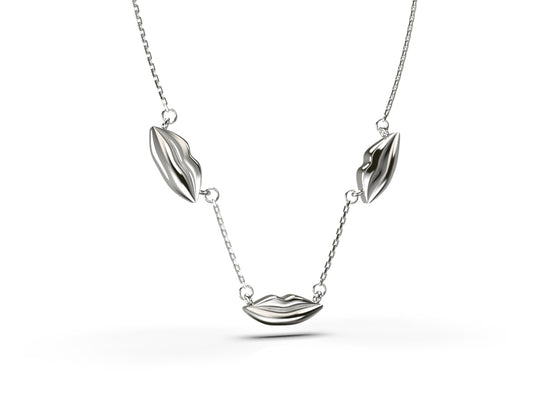 Small Silver Classic Triple Kiss Necklace