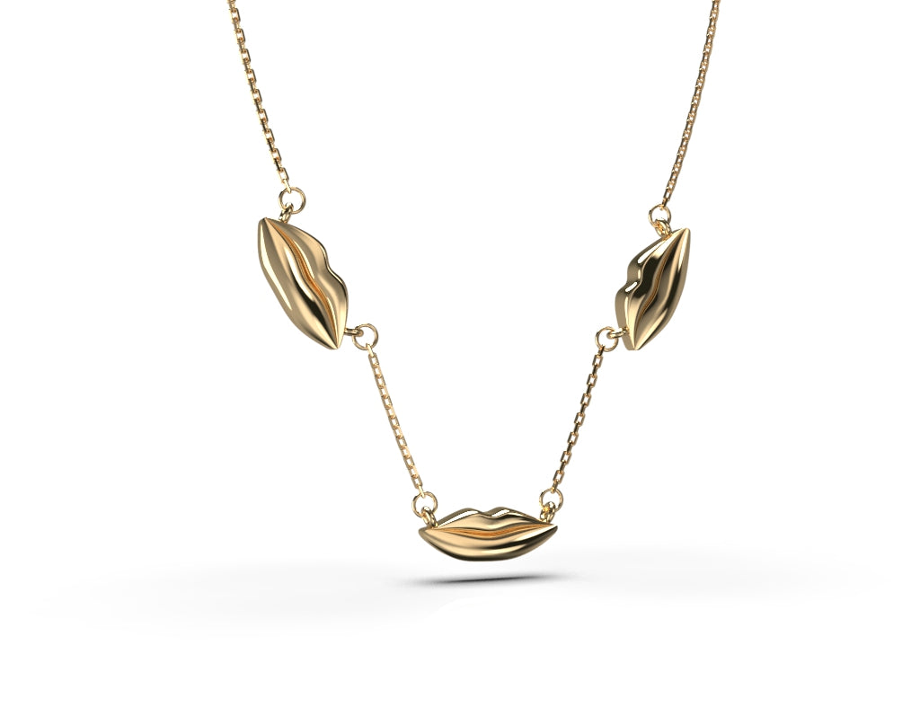 Small Gold Classic Triple Kiss Necklace