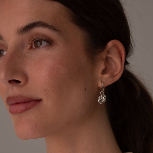 Petite Paw Silver Drop Earrings