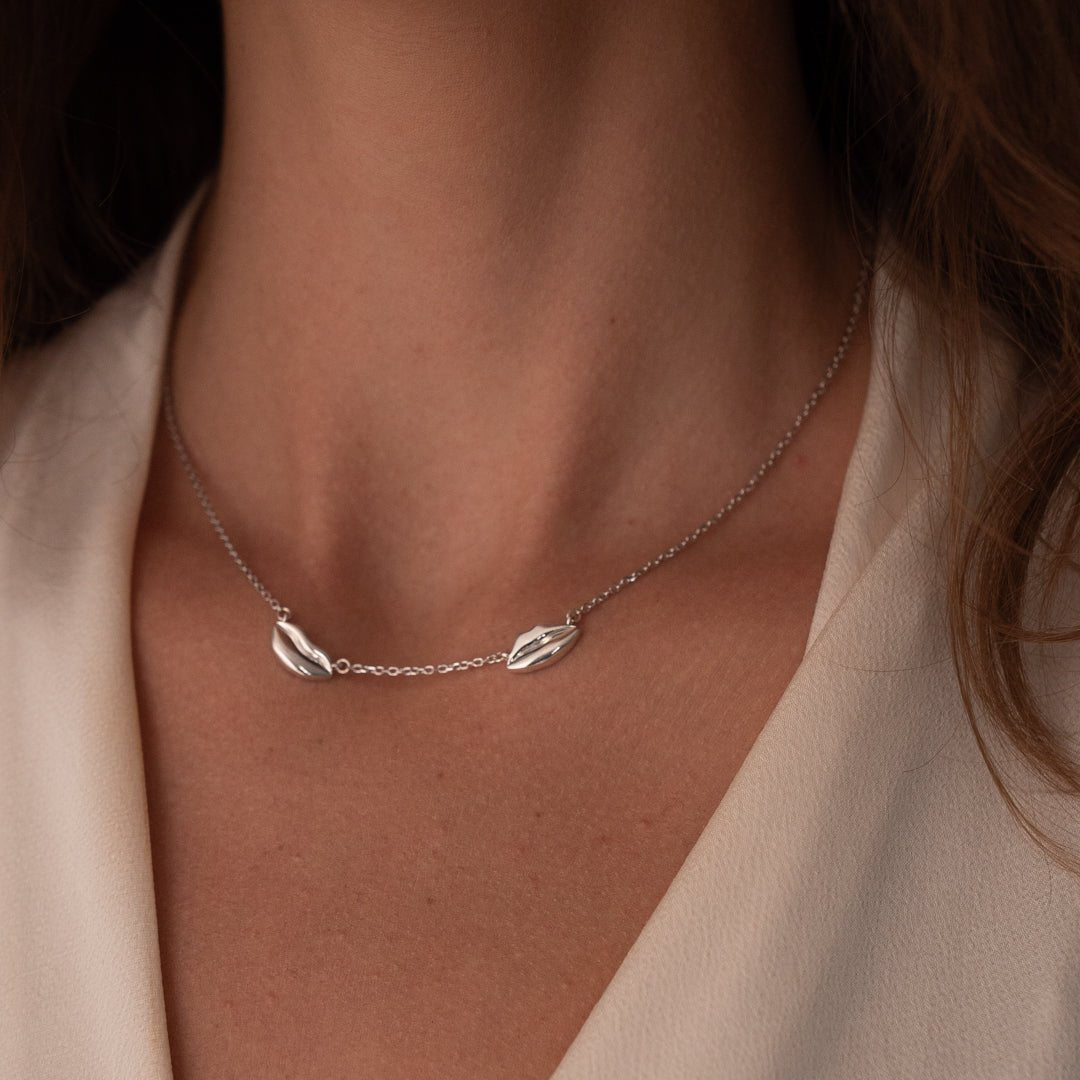 Silver Double Petite Kiss Necklace | Custom Beautiful Meaningful Jewelry - ilMio Jewelry