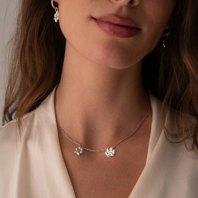 Silver Double Petite Paw Necklace | Custom Beautiful Meaningful Jewelry - ilMio Jewelry