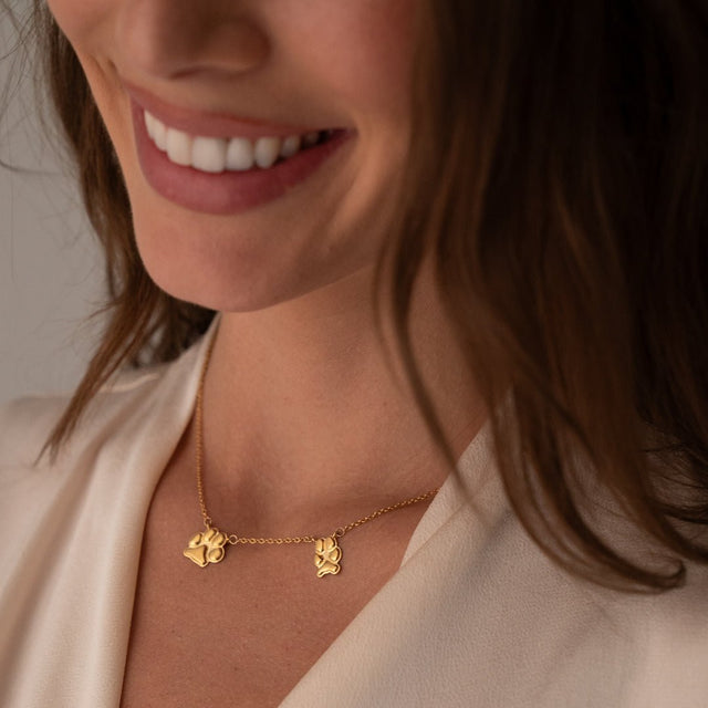 Gold Double Petite Paw Necklace | Custom Beautiful Meaningful Jewelry - ilMio Jewelry