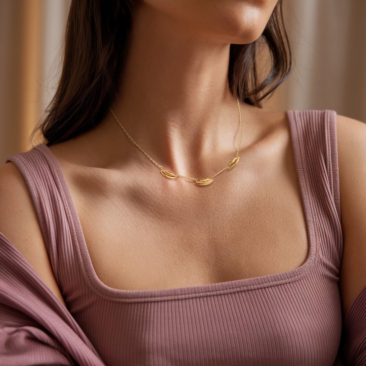 Gold Triple Petite Kiss Necklace | Custom Beautiful Meaningful Jewelry - ilMio Jewelry