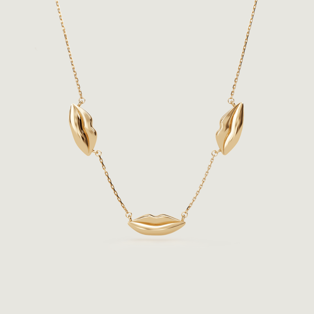 Gold Triple Classic Kiss Necklace | Custom Beautiful Meaningful Jewelry - ilMio Jewelry