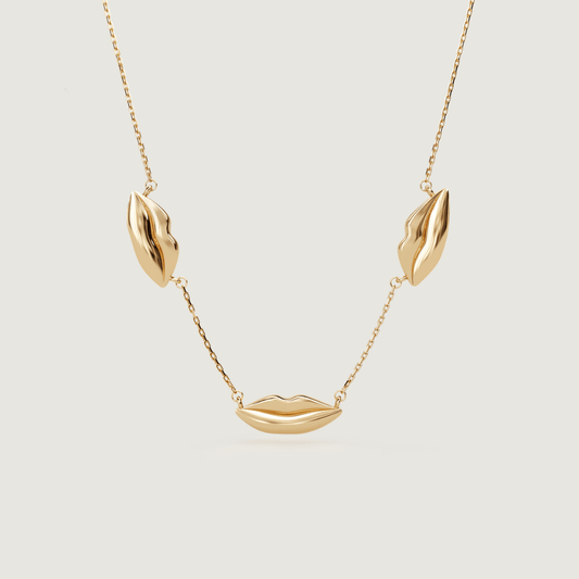 Gold Triple Classic Kiss Necklace | Custom Beautiful Meaningful Jewelry - ilMio Jewelry