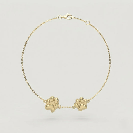Gold Double Petite Paw Cable Bracelet | Custom Beautiful Meaningful Jewelry - ilMio Jewelry