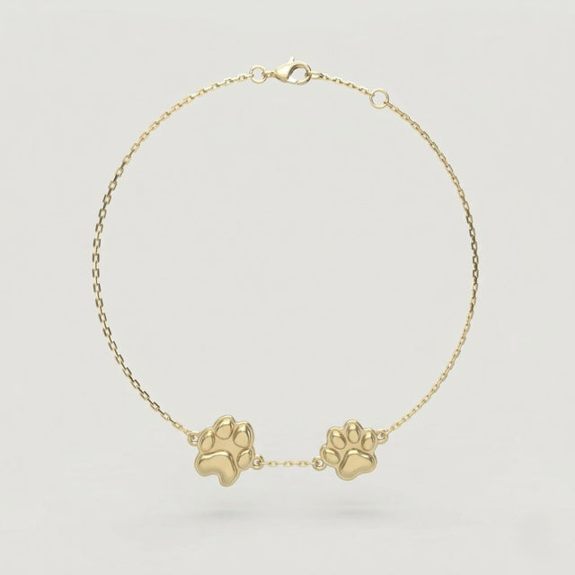 Gold Double Petite Paw Cable Bracelet | Custom Beautiful Meaningful Jewelry - ilMio Jewelry