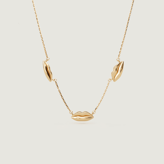 Gold Triple Petite Kiss Necklace | Custom Beautiful Meaningful Jewelry - ilMio Jewelry
